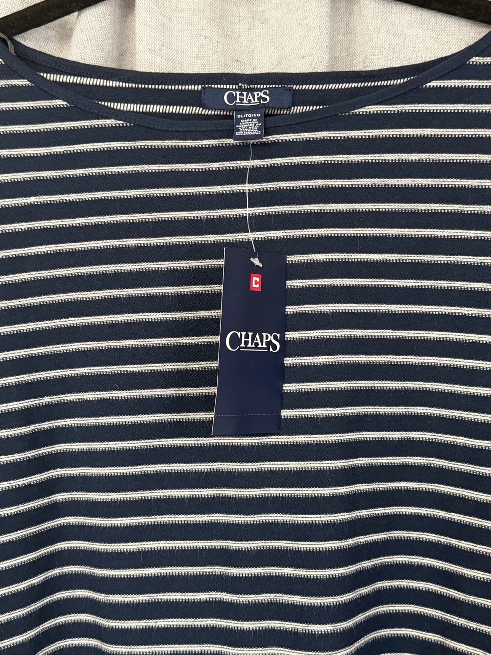 Chaps Woman's Striped 3/4 Sleeve Boat Neck Navy Top, Coastal, Summer SIZE XL - Picture 4 of 8